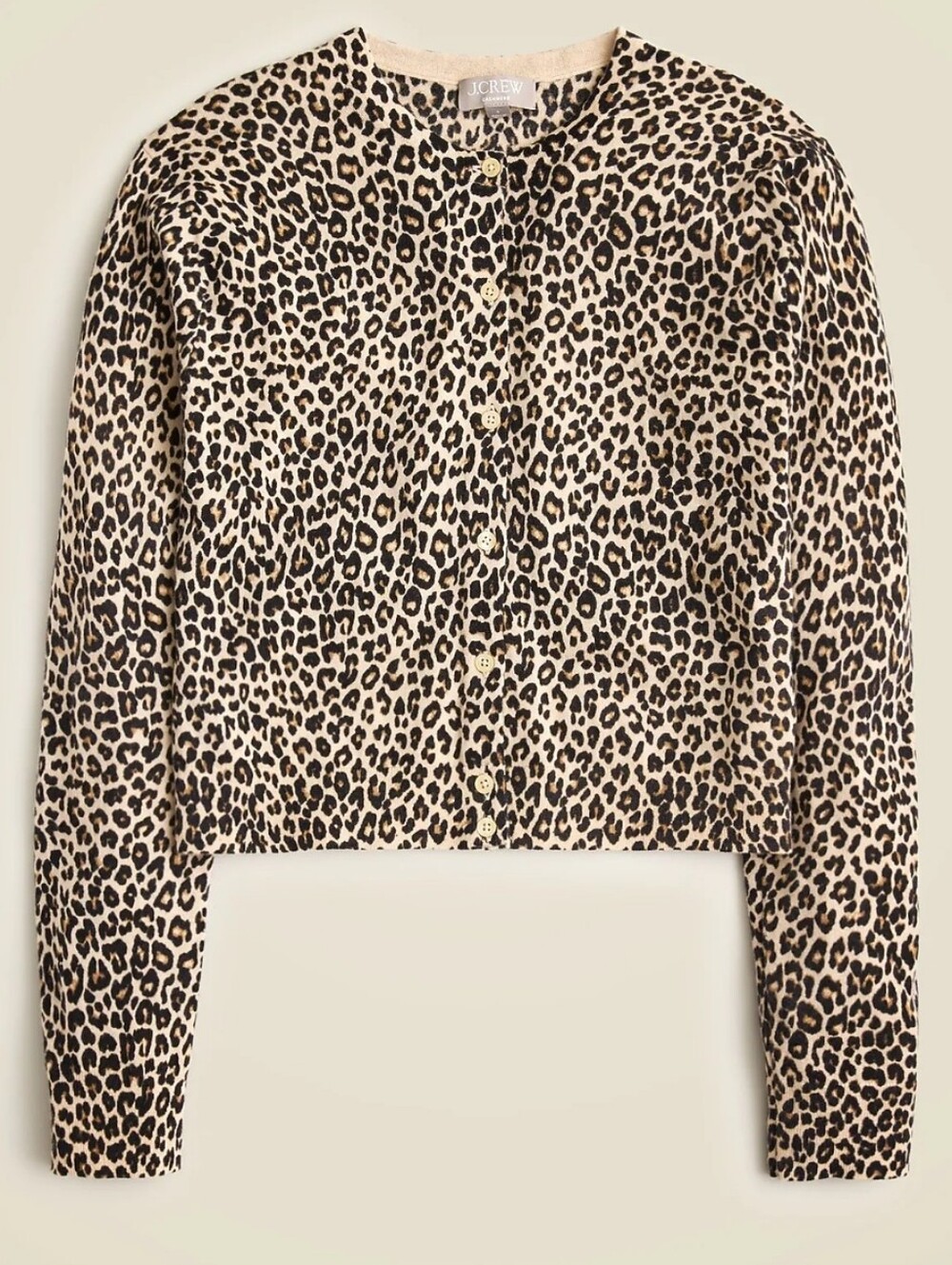 J. CREW Featherweight Cashmere Shrunken Caedigan Leopard Print Button-Front XS